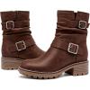 image:imageRuiee Ankle Boots for Women Combat Boots Low Heel Short Booties Round Toe Side Zipper Womens BootsBrown Bmf 303