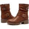 image:imageRuiee Ankle Boots for Women Combat Boots Low Heel Short Booties Round Toe Side Zipper Womens BootsBrown Pu 303