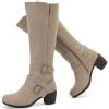image:imageRuiee Knee High Boots for Women Chunky Heel Casual Comfort Pointed Toe Boot Womens Fashion Fall Winter KneeHigh BootsBeige Pu 304