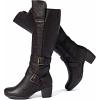 image:imageRuiee Knee High Boots for Women Chunky Heel Casual Comfort Pointed Toe Boot Womens Fashion Fall Winter KneeHigh BootsBrown Pu 303