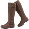 image:imageRuiee Knee High Boots for Women Classic Comfort Riding Combat Boot Round Toe Side Zipper Long Tall Fall Winter Womens BootsBrown Pu 305