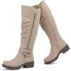image:imageRuiee Knee High Boots for Women Comfort Low Heeled Tall Long Boot Round Toe Fall Winter Flat Riding Combat Womens BootsBeige Pu 005