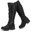 image:imageRuiee Knee High Boots for Women Comfort Low Heeled Tall Long Boot Round Toe Fall Winter Flat Riding Combat Womens BootsBlack Pu 005