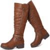 image:imageRuiee Knee High Boots for Women Comfort Low Heeled Tall Long Boot Round Toe Fall Winter Flat Riding Combat Womens BootsTan Pu 005
