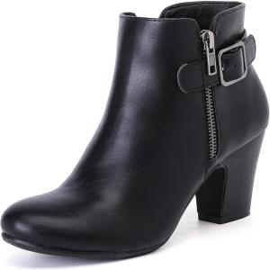 image:imageRuiee Ankle Boots for Women Chunky Heeled Booties Fashion Comfort Round Close Toe Low Mid Heel Winter Fall Ladies Short BootsBlack Pu 302