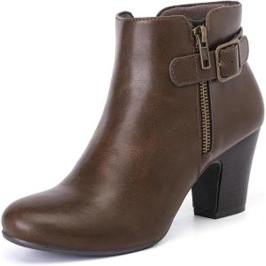 image:imageRuiee Ankle Boots for Women Chunky Heeled Booties Fashion Comfort Round Close Toe Low Mid Heel Winter Fall Ladies Short BootsTan Pu 302