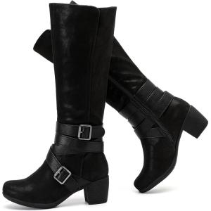 image:imageRuiee Knee High Boots for Women Chunky Heel Casual Comfort Pointed Toe Boot Womens Fashion Fall Winter KneeHigh BootsBlack Zpu 304
