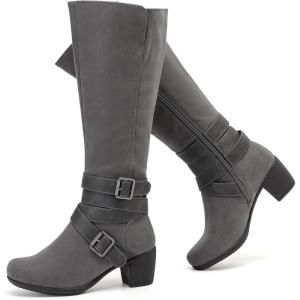 image:imageRuiee Knee High Boots for Women Chunky Heel Casual Comfort Pointed Toe Boot Womens Fashion Fall Winter KneeHigh BootsGrey Zpu 304