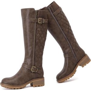 image:imageRuiee Knee High Boots for Women Classic Comfort Riding Combat Boot Round Toe Side Zipper Long Tall Fall Winter Womens BootsBrown Pu 267
