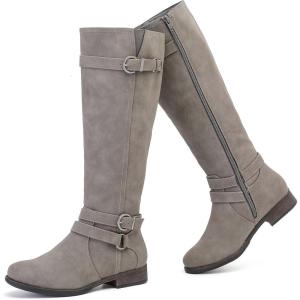 image:imageRuiee Knee High Boots for Women Classic Comfort Riding Combat Boot Round Toe Side Zipper Long Tall Fall Winter Womens BootsGrey Pu 305