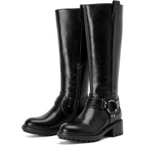 image:imageRuiee Knee High Boots for Women Comfort Stylish Casual Round Toe Tall Riding Combat Boot Classic Fashion Fall Winter KneeHigh Flat BootsBlack Pu 972