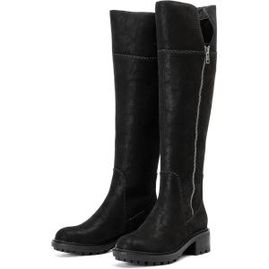 image:imageRuiee Knee High Boots for Women Comfort Stylish Casual Round Toe Tall Riding Combat Boot Classic Fashion Fall Winter KneeHigh Flat BootsBlack Pu 979