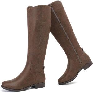 image:imageRuiee Knee High Boots for Women Comfort Stylish Casual Round Toe Tall Riding Combat Boot Classic Fashion Fall Winter KneeHigh Flat BootsBrown Bmf 909
