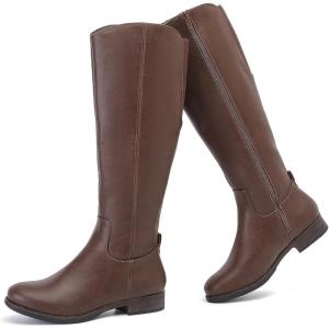 image:imageRuiee Knee High Boots for Women Comfort Stylish Casual Round Toe Tall Riding Combat Boot Classic Fashion Fall Winter KneeHigh Flat BootsBrown Pu 909