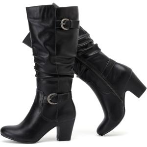 image:imageRuiee Knee High Boots for Women Slouchy Chunky Heel Long Boots Pointed Toe Comfort and Fashion Fall Winter Woman BootBlack Lpu 301