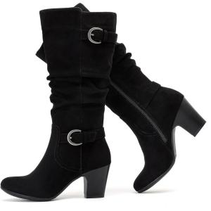 image:imageRuiee Knee High Boots for Women Slouchy Chunky Heel Long Boots Pointed Toe Comfort and Fashion Fall Winter Woman BootBlack Mf 301