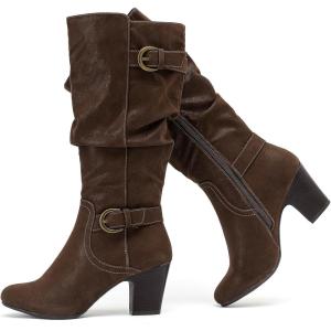 image:imageRuiee Knee High Boots for Women Slouchy Chunky Heel Long Boots Pointed Toe Comfort and Fashion Fall Winter Woman BootBrown Zpu 301