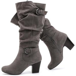 image:imageRuiee Knee High Boots for Women Slouchy Chunky Heel Long Boots Pointed Toe Comfort and Fashion Fall Winter Woman BootGrey Zpu 301