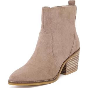 image:imageRuiee Womens Ankle Boots Low Chunky Heeled Booties Casual Comfortable Fall Winter Pointed Closed Toe Short Boots for WomenBeige Mf 970