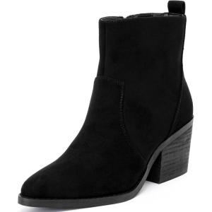 image:imageRuiee Womens Ankle Boots Low Chunky Heeled Booties Casual Comfortable Fall Winter Pointed Closed Toe Short Boots for WomenBlack Mf 970