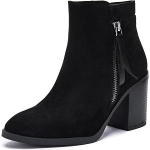 image:imageRuiee Womens Ankle Boots Low Chunky Heeled Booties Casual Comfortable Fall Winter Pointed Closed Toe Short Boots for WomenBlack Mf 978