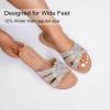 image:imageWide Width Sandals for Women Fashion Slide Sandal Diamond Sparkly Bling Casual Dressy Flat Slides Comfort Bride Wedding Summer Slip on Wide Feet Womens SandalsGold Pu 776