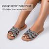 image:imageWide Width Sandals for Women Fashion Slide Sandal Diamond Sparkly Bling Casual Dressy Flat Slides Comfort Bride Wedding Summer Slip on Wide Feet Womens SandalsBlack Pu 776