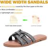 image:imageWide Width Sandals for Women Fashion Slide Sandal Diamond Sparkly Bling Casual Dressy Flat Slides Comfort Bride Wedding Summer Slip on Wide Feet Womens SandalsBlack Pu 776