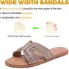 image:imageWide Width Sandals for Women Fashion Slide Sandal Diamond Sparkly Bling Casual Dressy Flat Slides Comfort Bride Wedding Summer Slip on Wide Feet Womens SandalsTan Pu 778