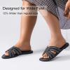 image:imageWide Width Sandals for Women Fashion Slide Sandal Diamond Sparkly Bling Casual Dressy Flat Slides Comfort Bride Wedding Summer Slip on Wide Feet Womens SandalsBlack Pu 778