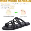 image:imageWide Width Sandals for Women Summer Flip Flops Flat Slide Sandals Casual Braided Wide Feet Slides Comfort Slip on Thong Womens SandalBlack Pu 780