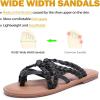 image:imageWide Width Sandals for Women Summer Flip Flops Flat Slide Sandals Casual Braided Wide Feet Slides Comfort Slip on Thong Womens SandalBlack Pu 8009