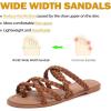 image:imageWide Width Sandals for Women Summer Flip Flops Flat Slide Sandals Casual Braided Wide Feet Slides Comfort Slip on Thong Womens SandalBrown Pu 780