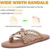 image:imageWide Width Sandals for Women Summer Flip Flops Flat Slide Sandals Casual Braided Wide Feet Slides Comfort Slip on Thong Womens SandalGold Pu 8009