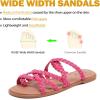 image:imageWide Width Sandals for Women Summer Flip Flops Flat Slide Sandals Casual Braided Wide Feet Slides Comfort Slip on Thong Womens SandalPink Pu 780