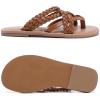 image:imageWide Width Sandals for Women Summer Flip Flops Flat Slide Sandals Casual Braided Wide Feet Slides Comfort Slip on Thong Womens SandalTan Pu 8009