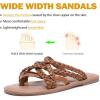 image:imageWide Width Sandals for Women Summer Flip Flops Flat Slide Sandals Casual Braided Wide Feet Slides Comfort Slip on Thong Womens SandalTan Pu 8009