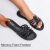 image:imageWide Width Sandals for Women Summer Slide Sandals Casual Wide Feet Slides Comfort Strap Slip on Sandals Open Toe Beach Womens SandalBlack Pu 8006