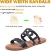 image:imageWide Width Sandals for Women Summer Slide Sandals Casual Wide Feet Slides Comfort Strap Slip on Sandals Open Toe Beach Womens SandalBlack Pu 8007