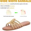image:imageWide Width Sandals for Women Summer Slide Sandals Casual Wide Feet Slides Comfort Strap Slip on Sandals Open Toe Beach Womens SandalGold Pu 8006