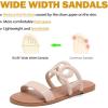 image:imageWide Width Sandals for Women Summer Slide Sandals Casual Wide Feet Slides Comfort Strap Slip on Sandals Open Toe Beach Womens SandalNude Pu 8007