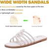 image:imageWide Width Sandals for Women Summer Slide Sandals Casual Wide Feet Slides Comfort Strap Slip on Sandals Open Toe Beach Womens SandalWhite Pu 8006