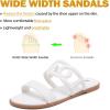 image:imageWide Width Sandals for Women Summer Slide Sandals Casual Wide Feet Slides Comfort Strap Slip on Sandals Open Toe Beach Womens SandalWhite Pu 8007