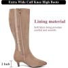 image:imageWomens Extra Wide Calf Knee High Boots True Wide Width Long Slouchy Boots for Ladies Low Flat Heel Casual Combat Tall Boots for WomenBeige Mf 371