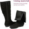 image:imageWomens Extra Wide Calf Knee High Boots True Wide Width Long Slouchy Boots for Ladies Low Flat Heel Casual Combat Tall Boots for WomenBlack Mf 368
