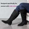 image:imageWomens Extra Wide Calf Knee High Boots True Wide Width Long Slouchy Boots for Ladies Low Flat Heel Casual Combat Tall Boots for WomenBlack Mf 368