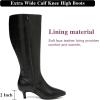 image:imageWomens Extra Wide Calf Knee High Boots True Wide Width Long Slouchy Boots for Ladies Low Flat Heel Casual Combat Tall Boots for WomenBlack Pu 371