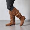 image:imageWomens Extra Wide Calf Knee High Boots True Wide Width Long Slouchy Boots for Ladies Low Flat Heel Casual Combat Tall Boots for WomenBrown Mf 368