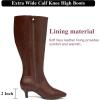 image:imageWomens Extra Wide Calf Knee High Boots True Wide Width Long Slouchy Boots for Ladies Low Flat Heel Casual Combat Tall Boots for WomenBrown Pu 371