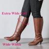 image:imageWomens Extra Wide Calf Knee High Boots True Wide Width Long Slouchy Boots for Ladies Low Flat Heel Casual Combat Tall Boots for WomenBrown Pu 371